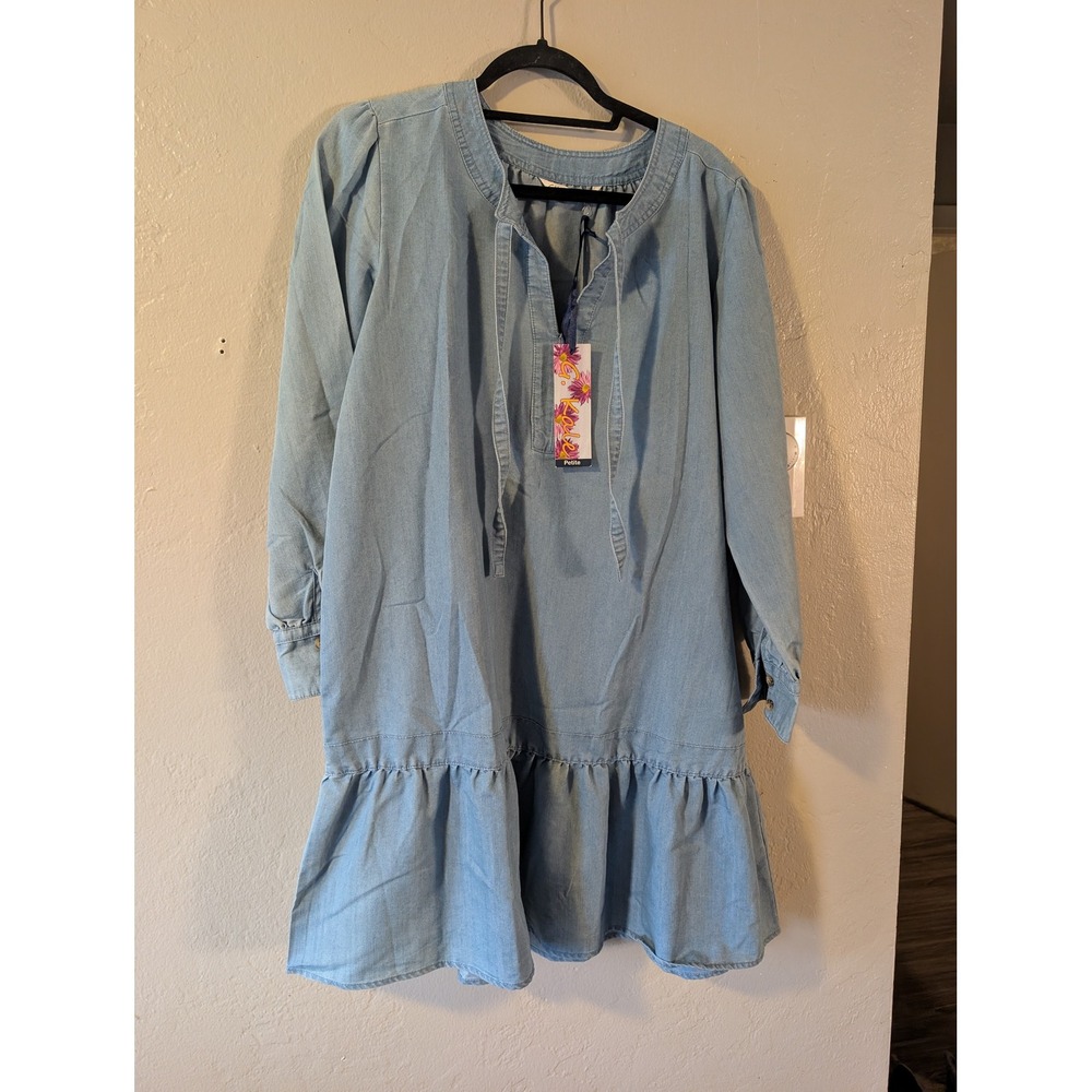 Lulu-B Petite XL Chambray Dress NWT Blue Tiered Ruffle Long Sleeve PXL